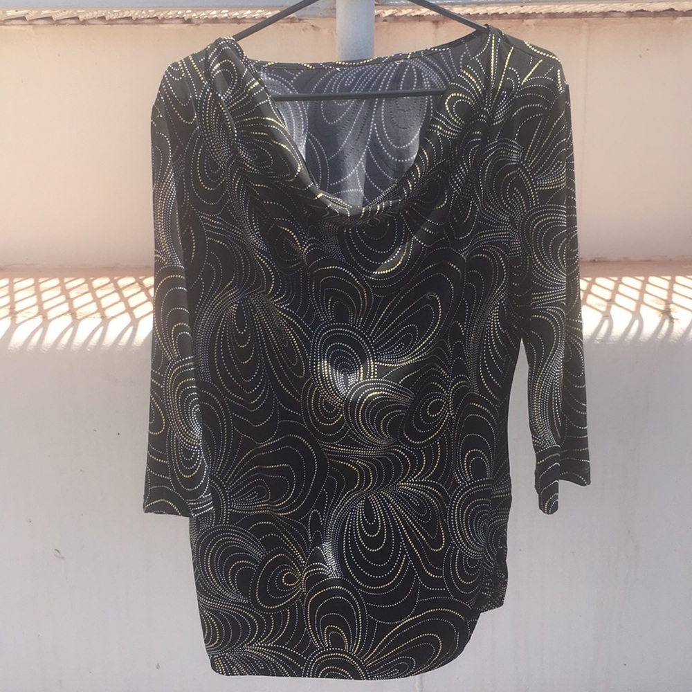0059 Black Plus Size Top with Gold and White